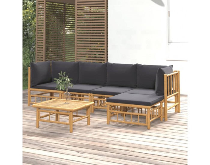 Sonata Set mobilier de grădină cu perne gri închis, 6 piese, bambus