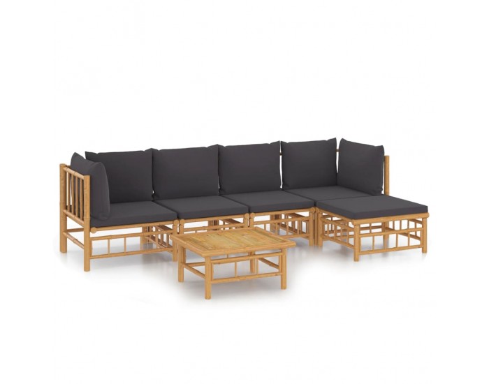 Sonata Set mobilier de grădină cu perne gri închis, 6 piese, bambus