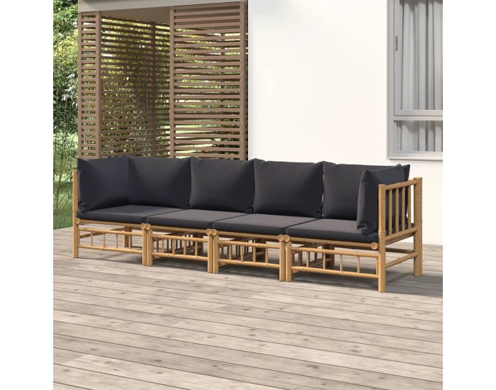 Sonata Set mobilier de grădină cu perne gri închis, 4 piese, bambus