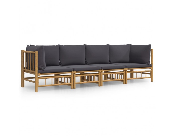 Sonata Set mobilier de grădină cu perne gri închis, 4 piese, bambus