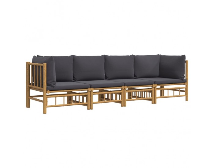 Sonata Set mobilier de grădină cu perne gri închis, 4 piese, bambus