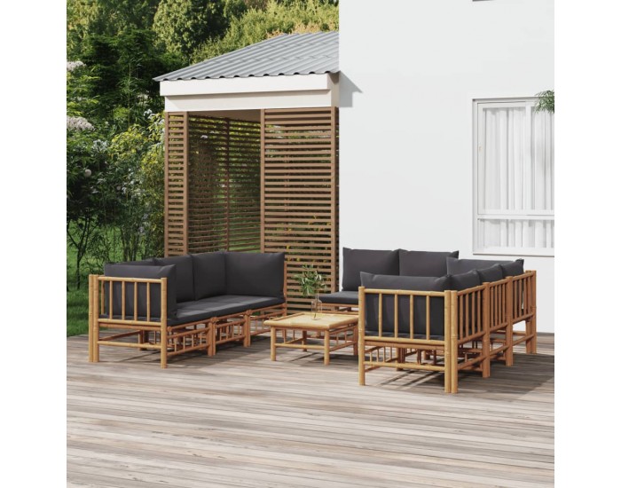 Sonata Set mobilier de grădină cu perne gri închis, 9 piese, bambus