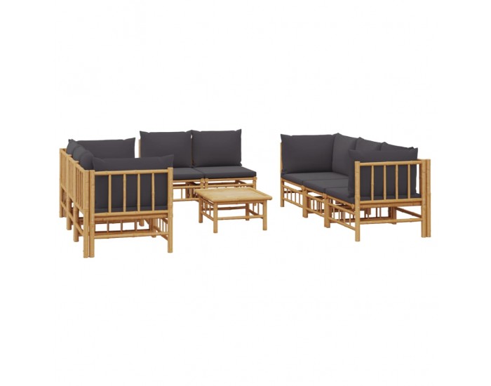 Sonata Set mobilier de grădină cu perne gri închis, 9 piese, bambus