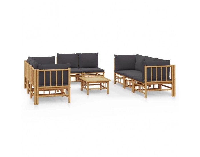 Sonata Set mobilier de grădină cu perne gri închis, 9 piese, bambus