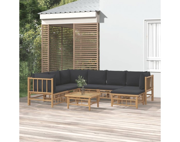 Sonata Set mobilier de grădină cu perne gri închis, 8 piese, bambus