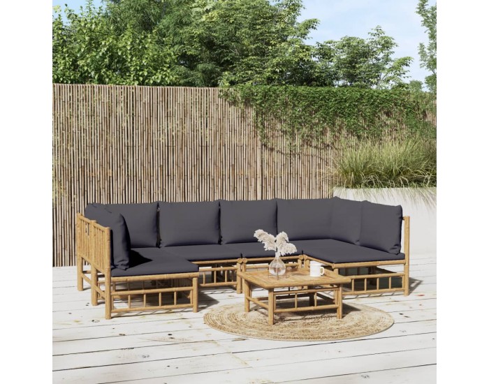 Sonata Set mobilier de grădină cu perne gri închis, 7 piese, bambus