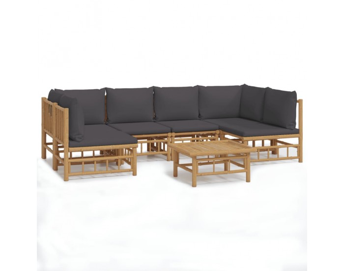 Sonata Set mobilier de grădină cu perne gri închis, 7 piese, bambus
