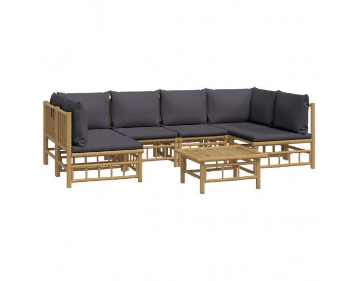Sonata Set mobilier de grădină cu perne gri închis, 7 piese, bambus