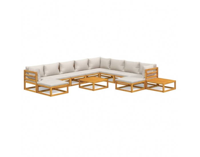 Sonata Set mobilier grădină cu perne gri deschis, 12 piese, lemn tec
