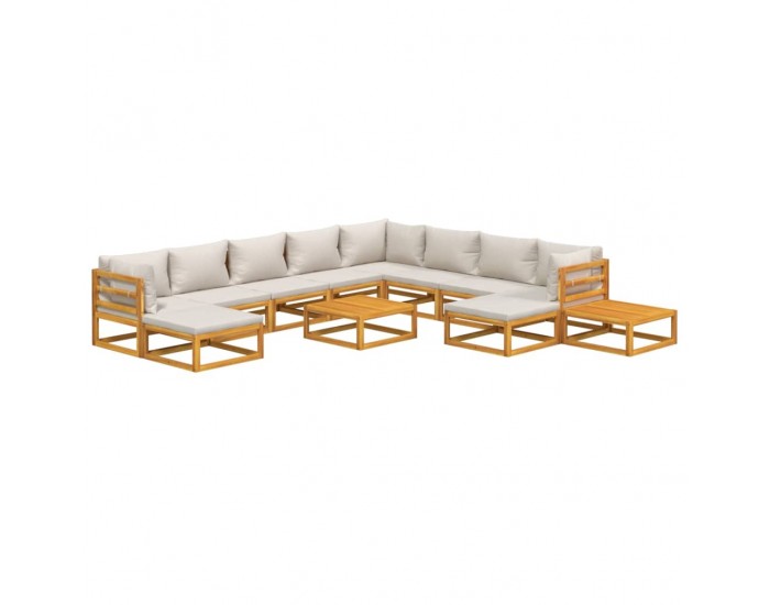 Sonata Set mobilier grădină cu perne gri deschis, 12 piese, lemn tec