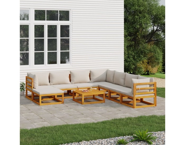 Sonata Set mobilier grădină cu perne gri deschis, 9 piese, lemn pin