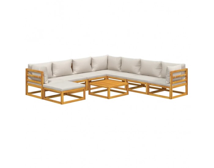 Sonata Set mobilier grădină cu perne gri deschis, 9 piese, lemn pin