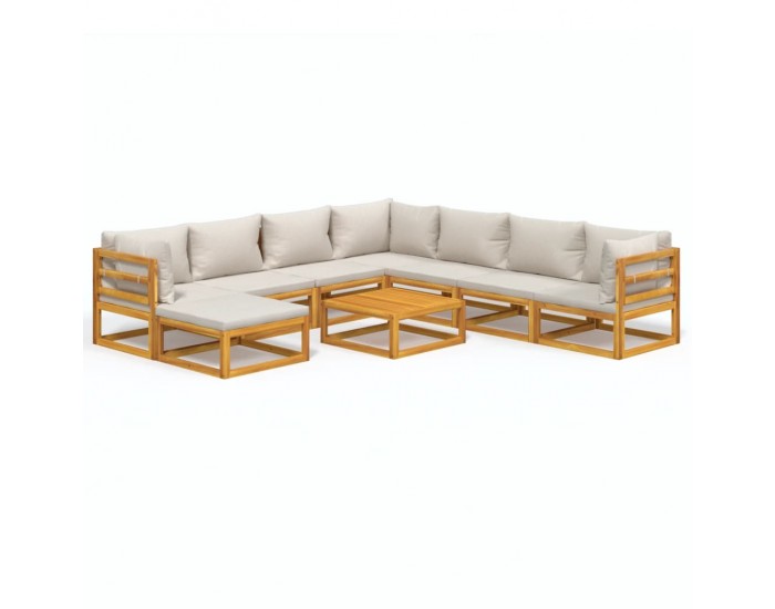 Sonata Set mobilier grădină cu perne gri deschis, 9 piese, lemn pin