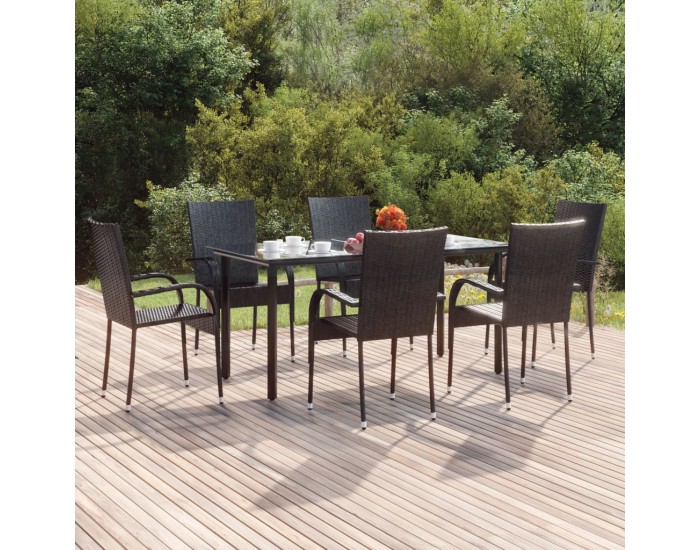 Sonata Set mobilier de grădină, 7 piese, negru, poliratan
