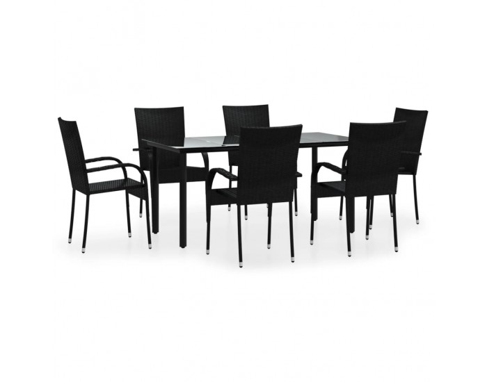 Sonata Set mobilier de grădină, 7 piese, negru, poliratan