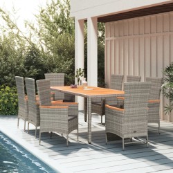 Sonata Set mobilier grădină cu perne, 9 piese, gri, poliratan