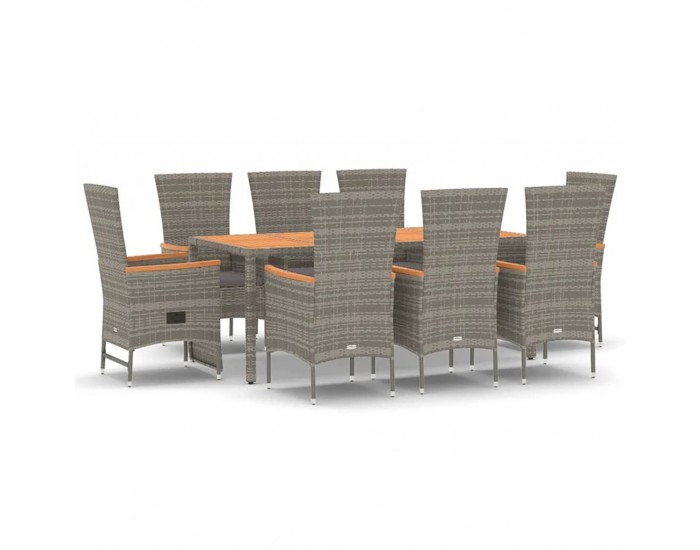 Sonata Set mobilier grădină cu perne, 9 piese, gri, poliratan