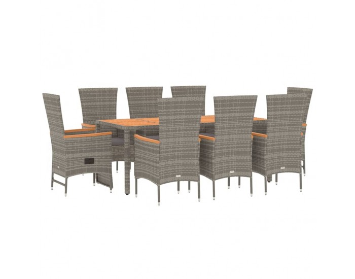 Sonata Set mobilier grădină cu perne, 9 piese, gri, poliratan
