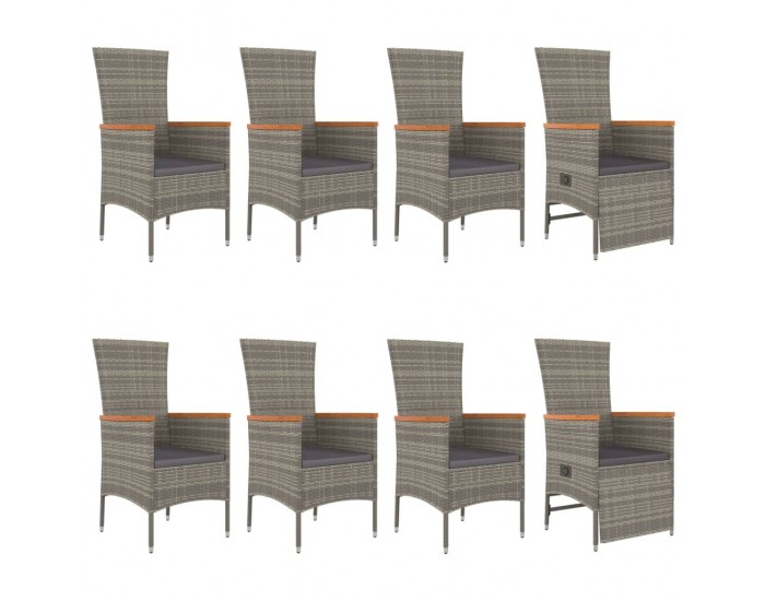 Sonata Set mobilier grădină cu perne, 9 piese, gri, poliratan