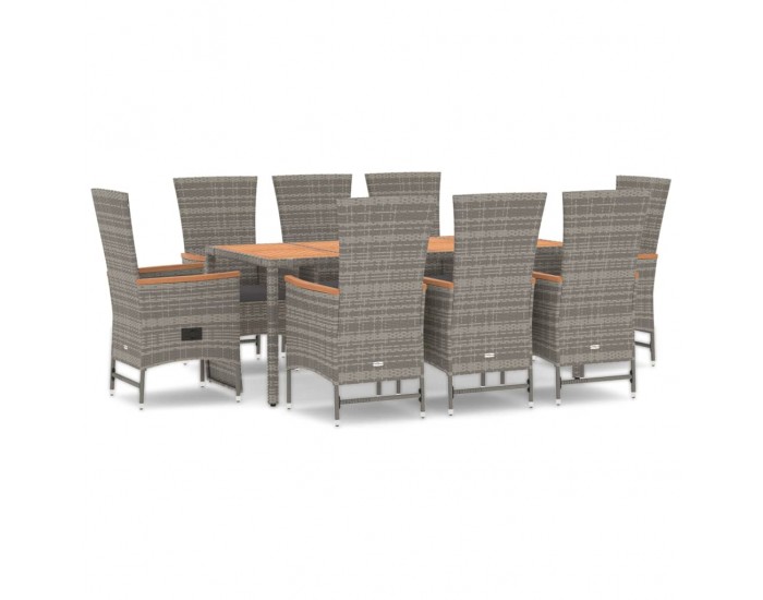 Sonata Set mobilier grădină cu perne, 9 piese, gri, poliratan