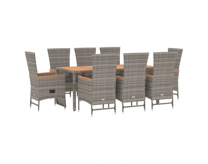 Sonata Set mobilier grădină cu perne, 9 piese, gri, poliratan