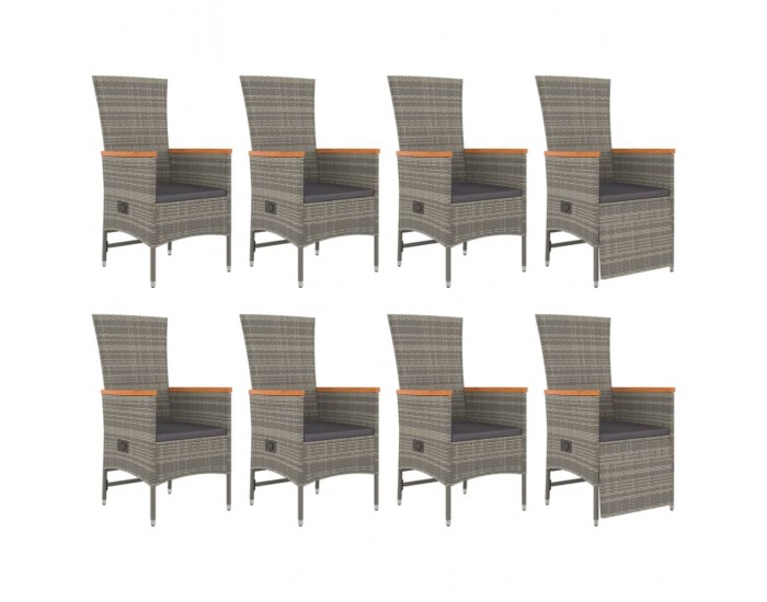 Sonata Set mobilier grădină cu perne, 9 piese, gri, poliratan