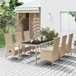 Sonata H Градински комплект с възглавници, 7 части, бежов полиратан - Seturi pentru exterior