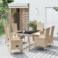 Sonata H Градински комплект с възглавници, 7 части, бежов полиратан - Seturi pentru exterior