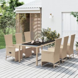 Sonata H Градински комплект с възглавници, 7 части, бежов полиратан - Seturi pentru exterior