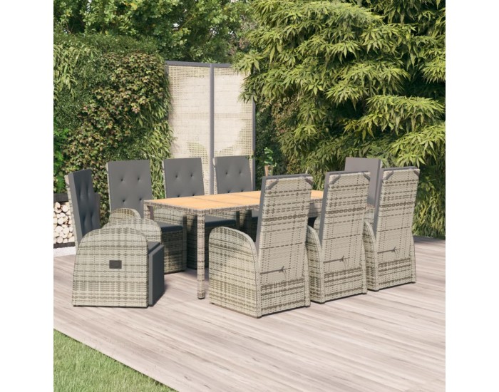 Sonata Set mobilier grădină cu perne, 9 piese, gri, poliratan