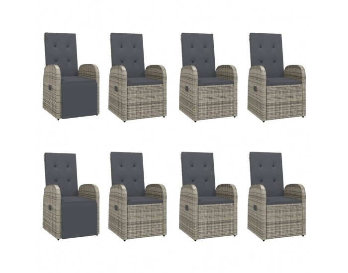 Sonata Set mobilier grădină cu perne, 9 piese, gri, poliratan