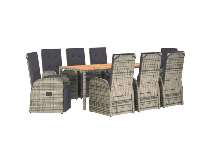 Sonata Set mobilier grădină cu perne, 9 piese, gri, poliratan