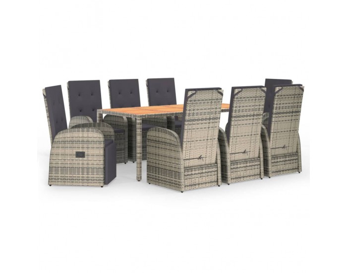 Sonata Set mobilier grădină cu perne, 9 piese, gri, poliratan