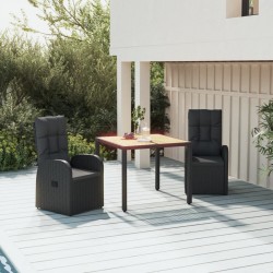Sonata H Градински комплект от 3 части с възглавници черни полиратан - Seturi pentru exterior