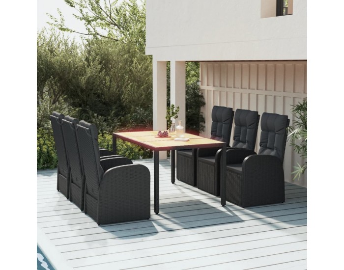 Sonata Set mobilier de grădină cu perne, 7 piese, negru, poliratan