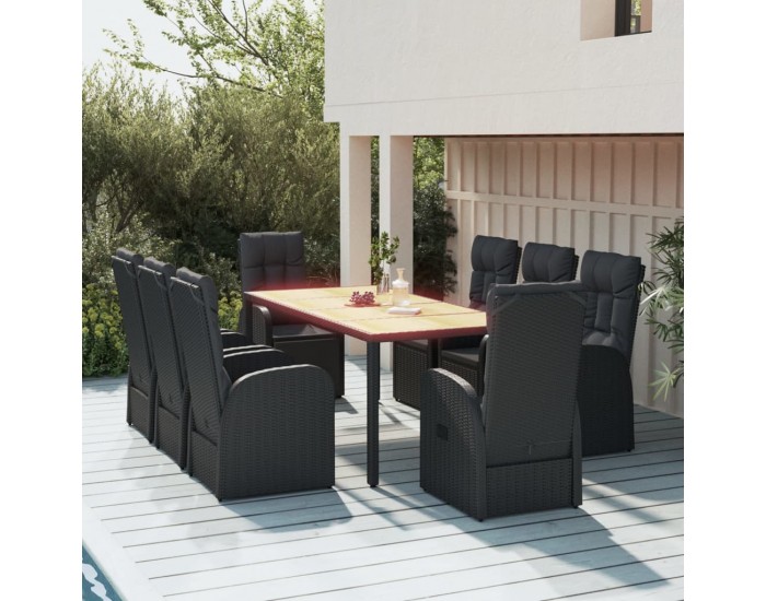Sonata Set mobilier de grădină cu perne, 9 piese, negru, poliratan