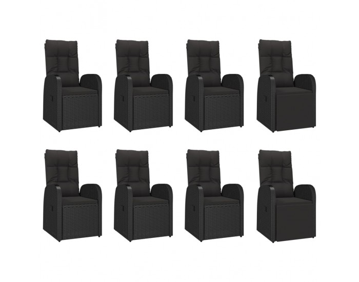 Sonata Set mobilier de grădină cu perne, 9 piese, negru, poliratan