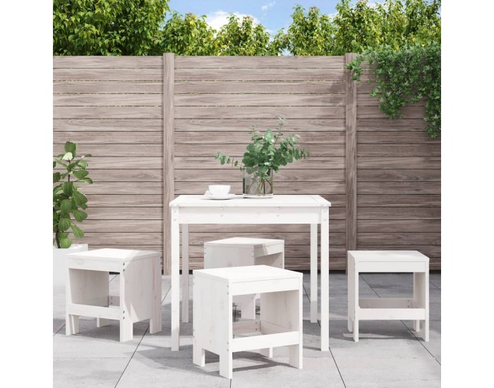 Sonata Set de dining pentru grădină, 5 piese, alb, lemn masiv de pin