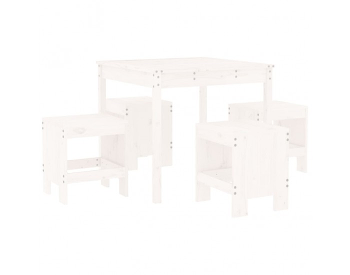 Sonata Set de dining pentru grădină, 5 piese, alb, lemn masiv de pin