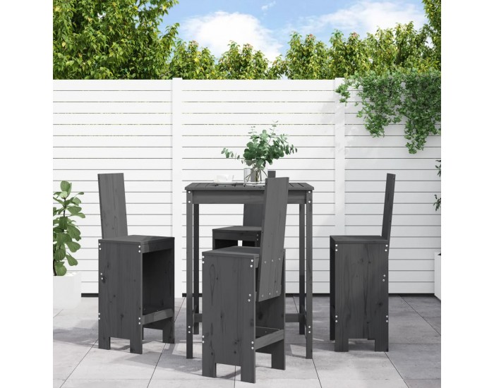 Sonata Set mobilier bar pentru grădină, 5 piese, gri, lemn masiv pin