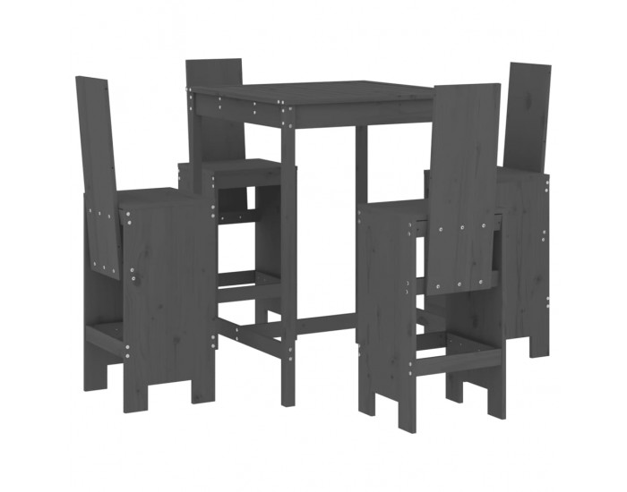 Sonata Set mobilier bar pentru grădină, 5 piese, gri, lemn masiv pin