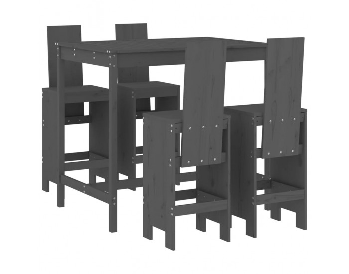 Sonata H Градински бар комплект от 5 части, сив, масивно дърво бор