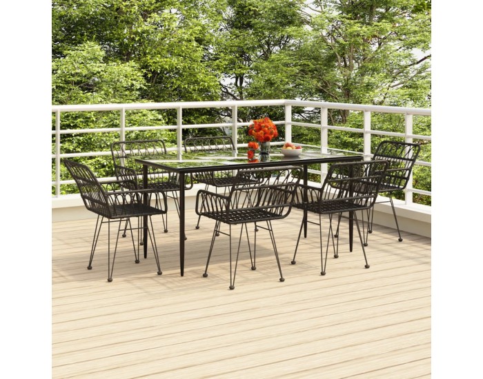 Sonata Set mobilier de grădină, 7 piese, negru, poliratan