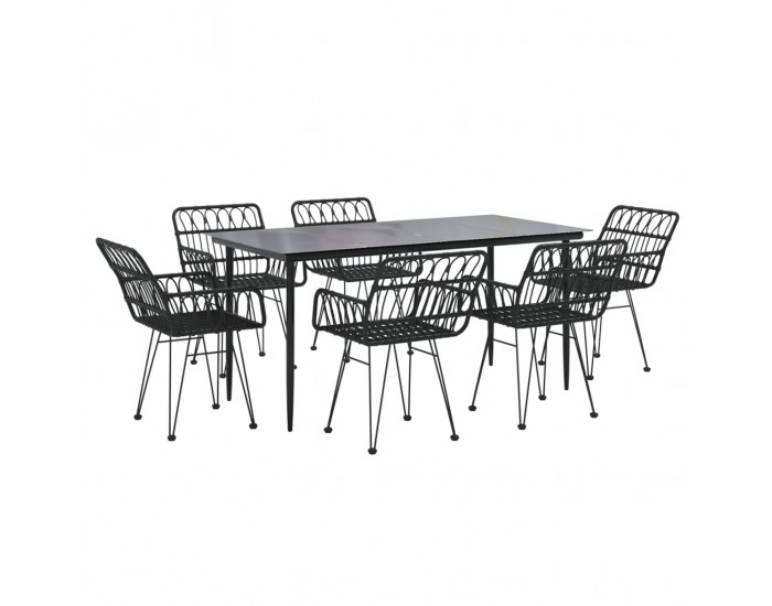 Sonata Set mobilier de grădină, 7 piese, negru, poliratan