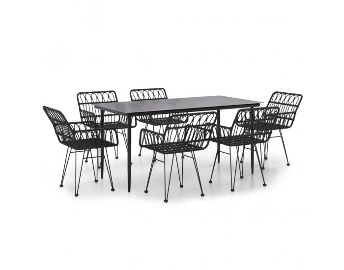 Sonata Set mobilier de grădină, 7 piese, negru, poliratan