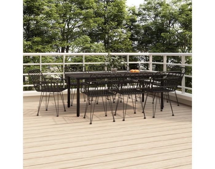 Sonata H Градински трапезен комплект, 9 части, черен, полиратан
