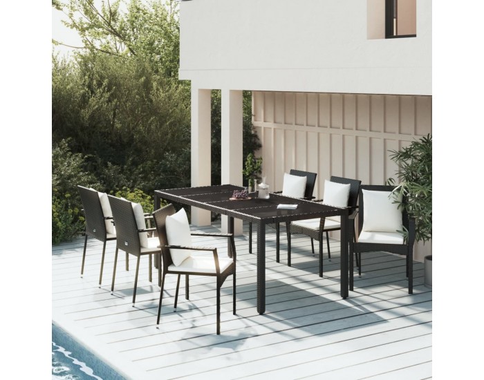 Sonata Set mobilier de grădină cu perne, 7 piese, negru, poliratan