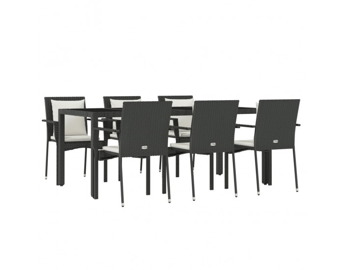 Sonata Set mobilier de grădină cu perne, 7 piese, negru, poliratan