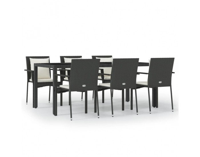 Sonata Set mobilier de grădină cu perne, 7 piese, negru, poliratan