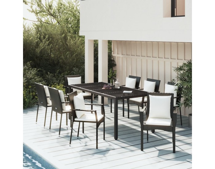 Sonata Set mobilier de grădină cu perne, 9 piese, negru, poliratan